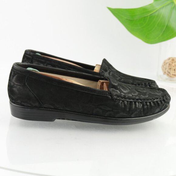 SAS Womens Simplify Loafers Size 8.5 M Black Leather Python Diabetic Flat Shoes - Picture 7 of 12